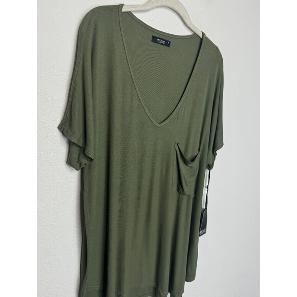 Michael Lauren Medium Revolve Ribbed Oversized Shirt Olive Green V-Neck NWT - Picture 2 of 9